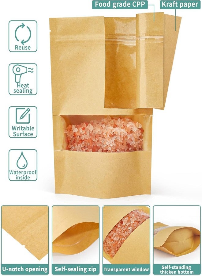 DOTUHAO 200 PCS Kraft Paper Resealable Bags, 3.5" x 5.5" Stand Up Pouch Bags, Kraft Bag with Window, Reusable Ziplock Food Storage Bag Resealable Pouches for Foods, Coffee Beans, Snacks - Image 2